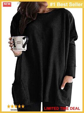Plus Size Long Sleeve Tunic Top Crewneck Pullover with Pockets
